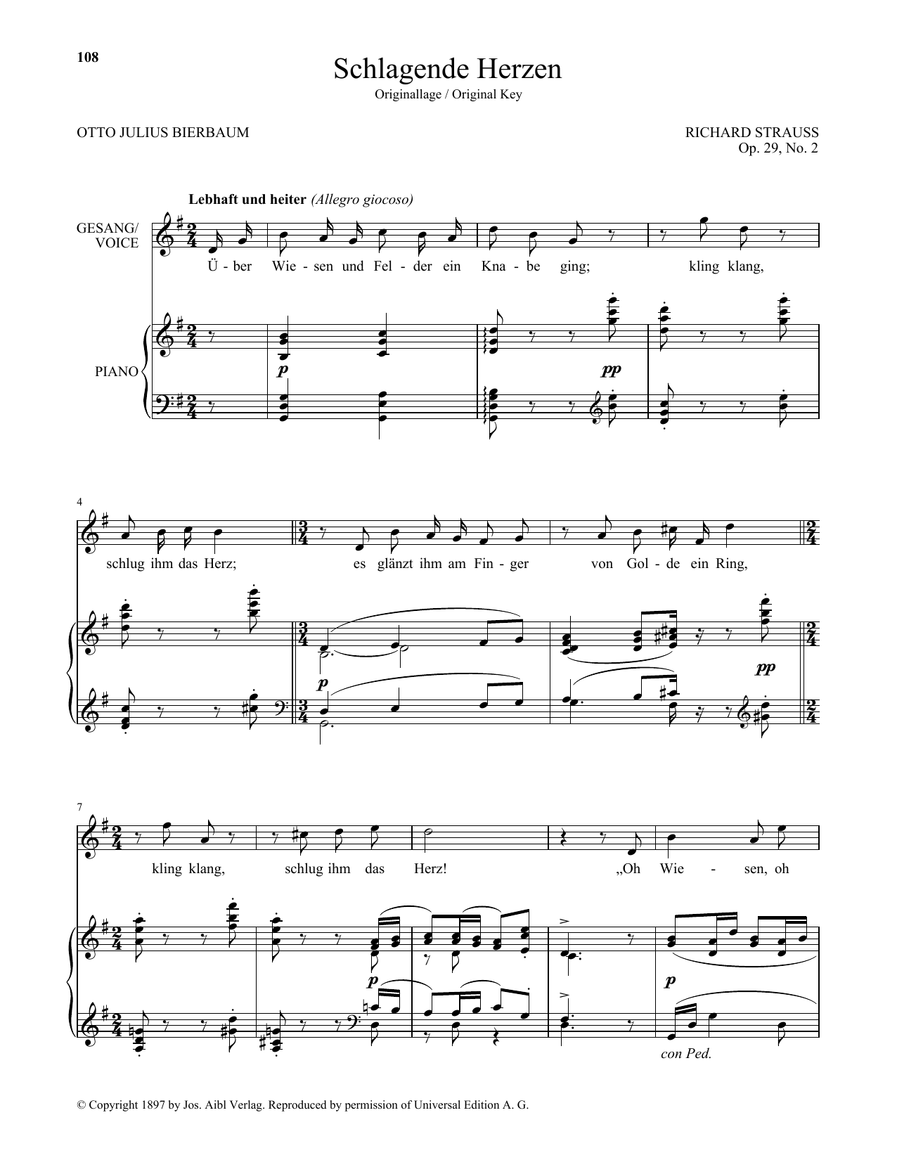 Download Richard Strauss Schlagende Herzen (High Voice) Sheet Music