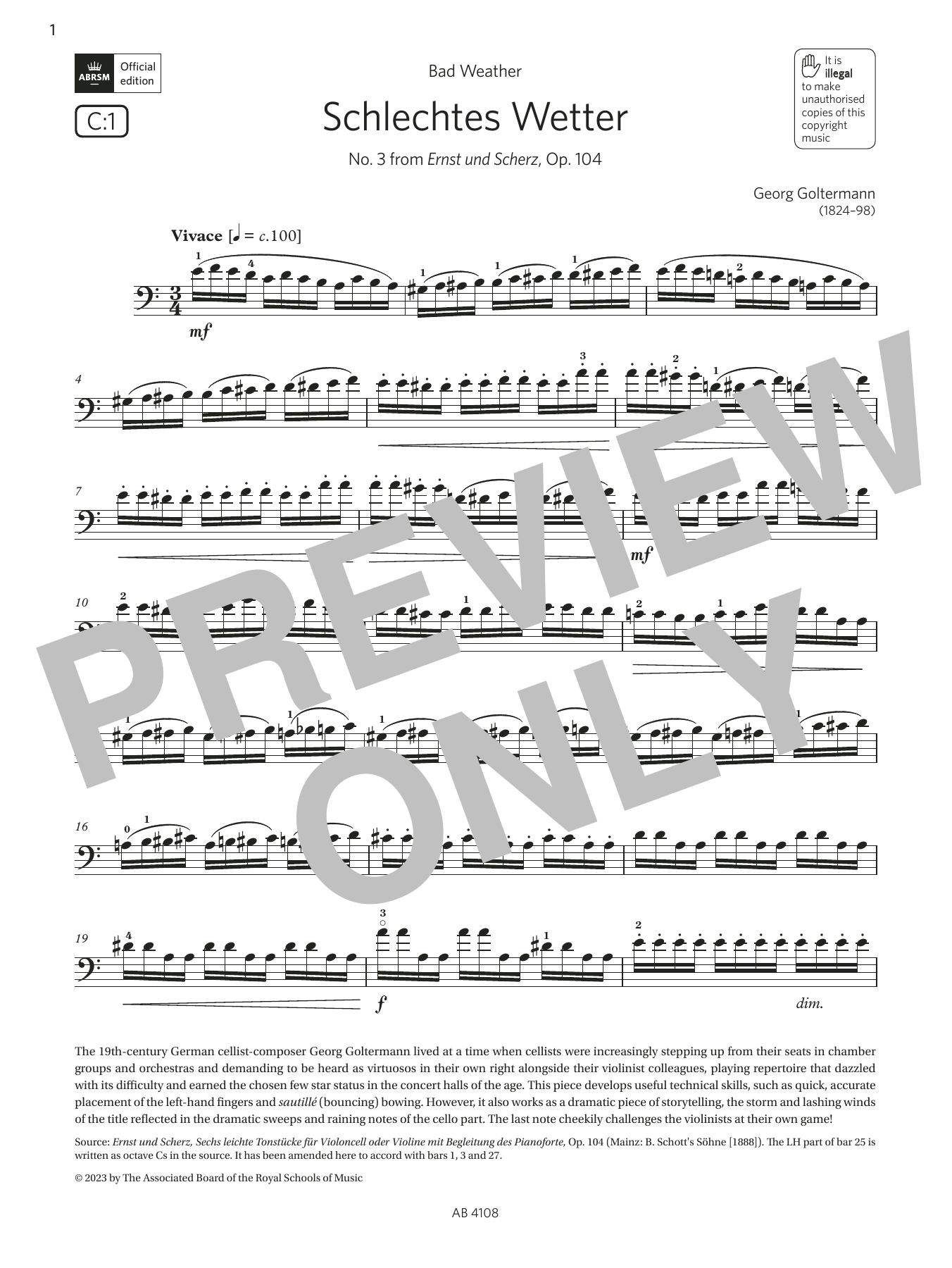 Download Georg Goltermann Schlechtes Wetter (Grade 5, C1, from th Sheet Music