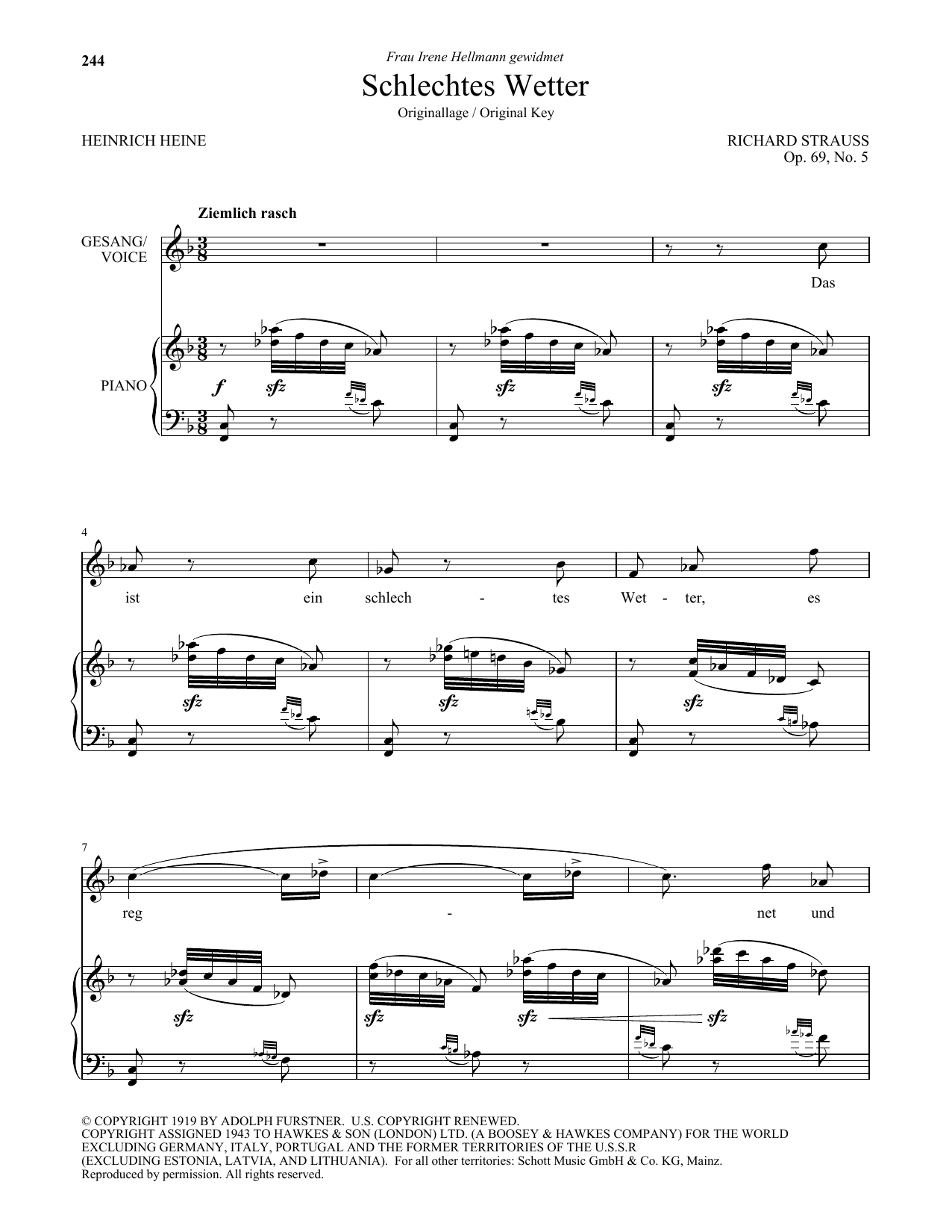 Download Richard Strauss Schlechtes Wetter (High Voice) Sheet Music