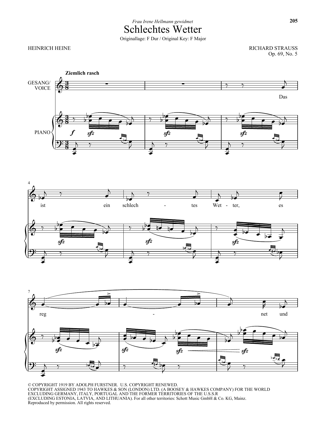 Download Richard Strauss Schlechtes Wetter (Low Voice) Sheet Music