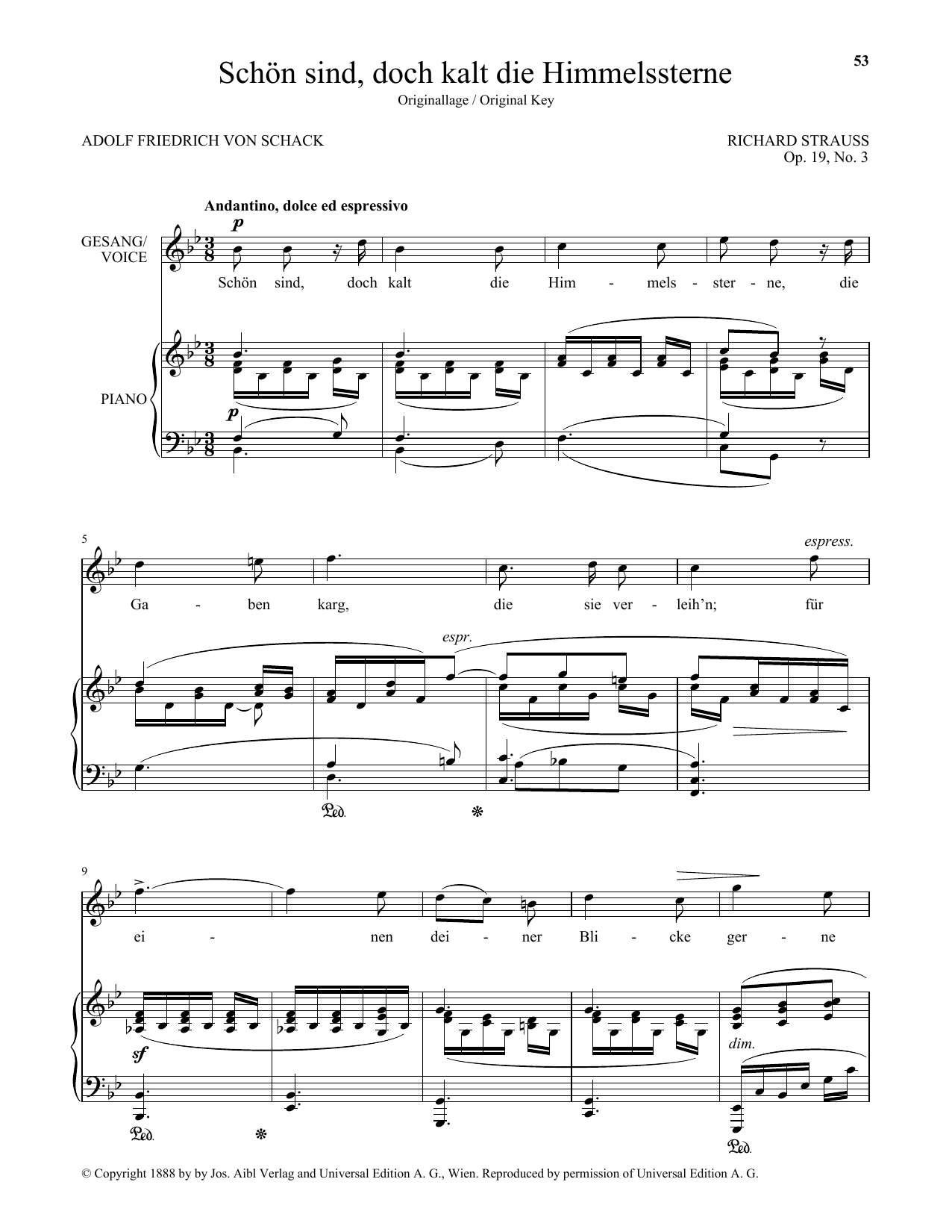 Download Richard Strauss Schon Sind, Doch Kalt Die Himmelssterne Sheet Music