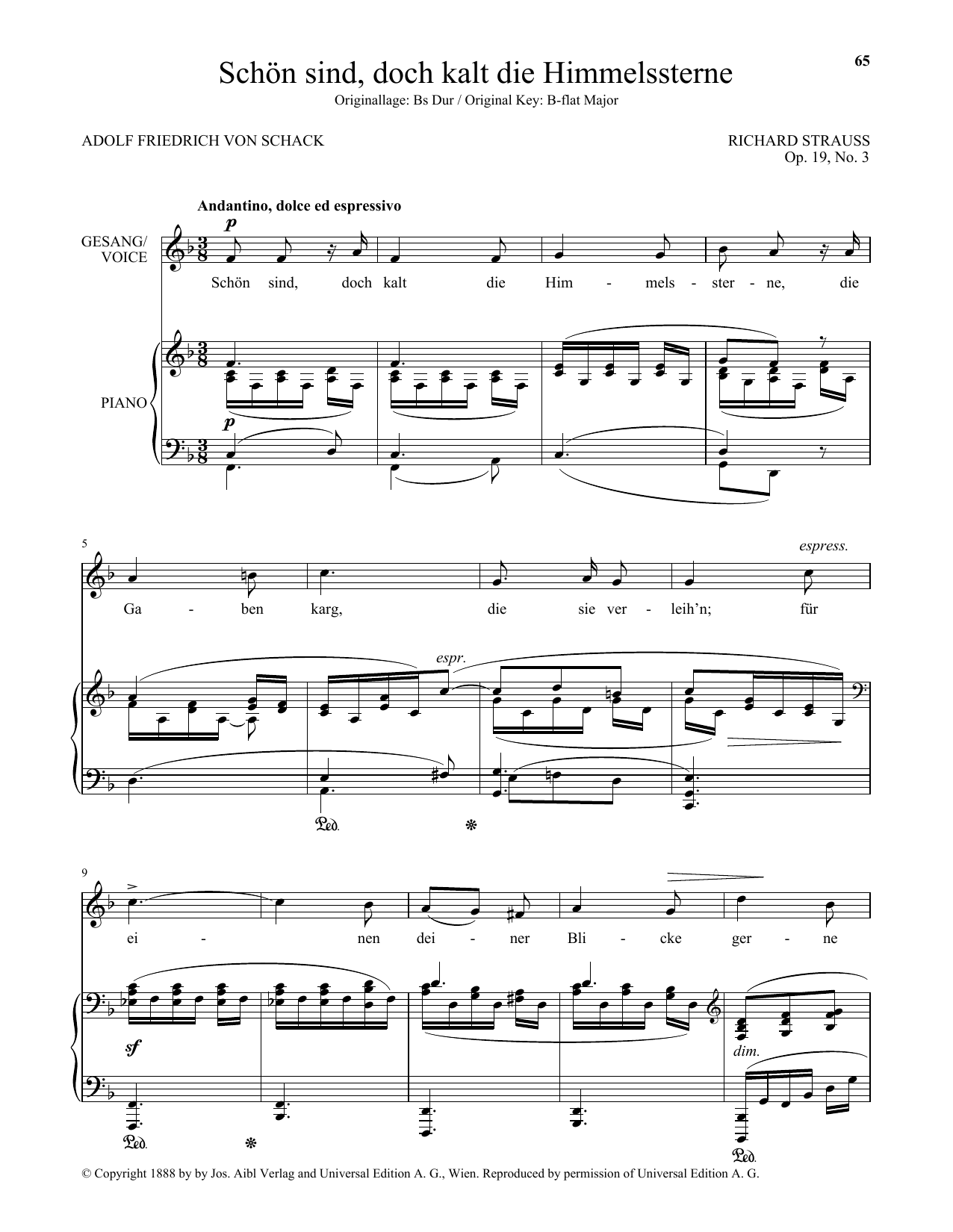 Download Richard Strauss Schon Sind, Doch Kalt Die Himmelssterne Sheet Music