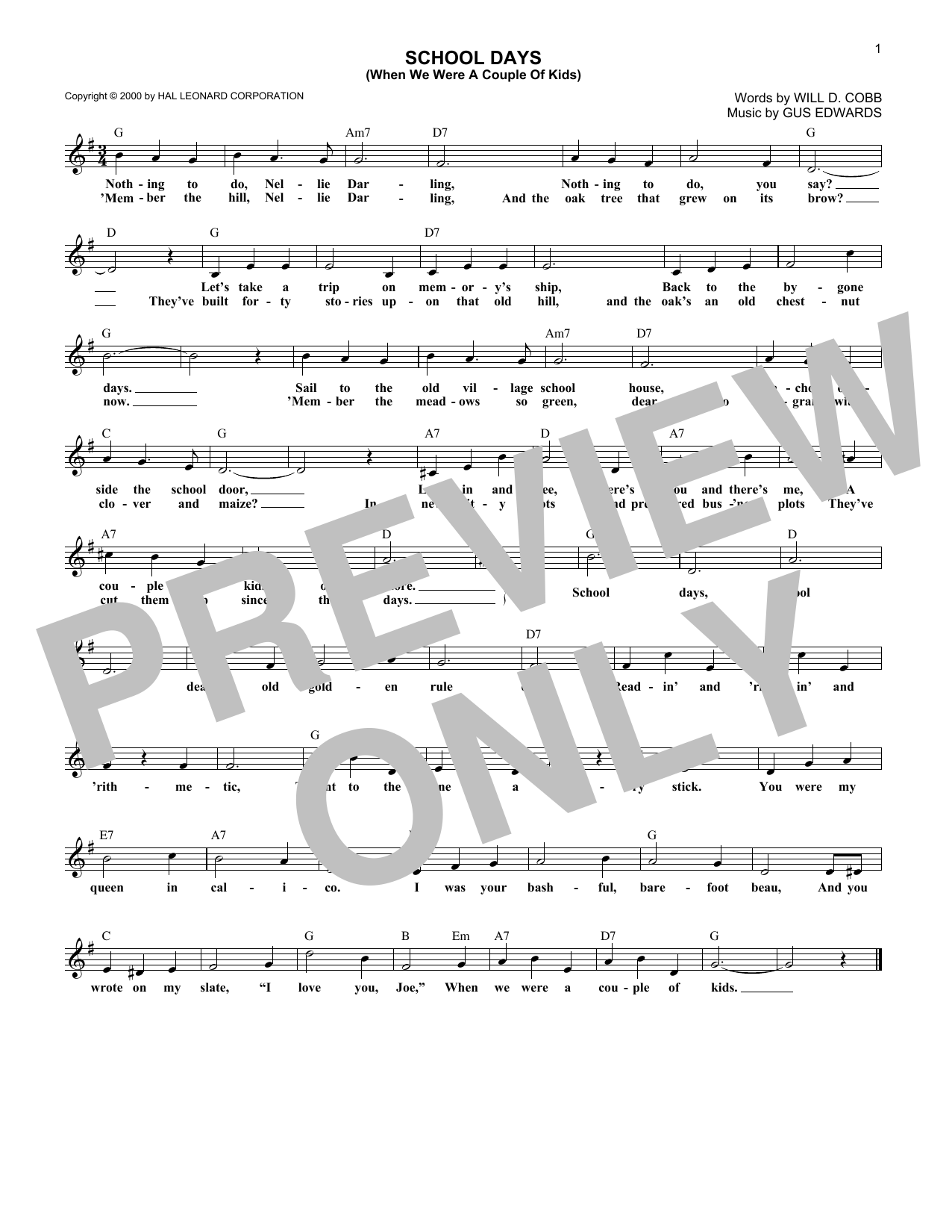 Download Gus Edwards School Days (When We Were A Couple Of K Sheet Music