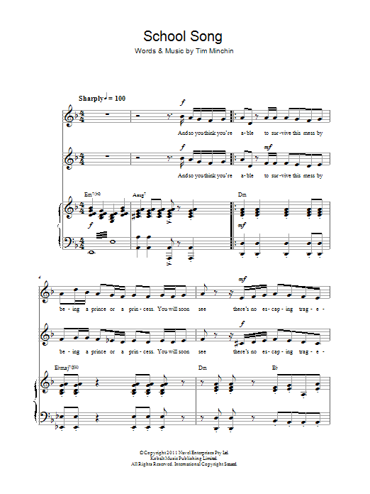 Download Tim Minchin School Song (from 'Matilda The Musical' Sheet Music