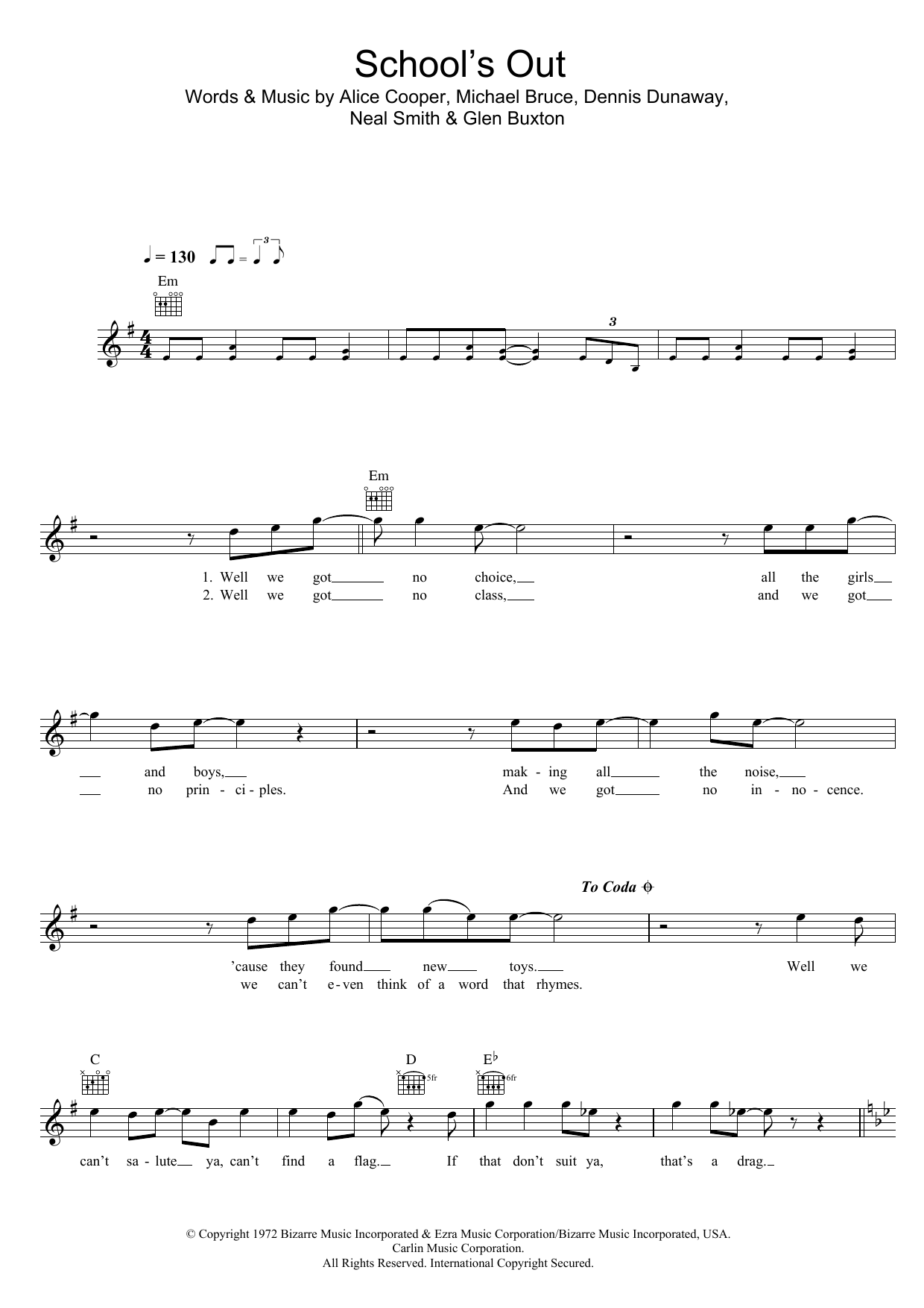 Download Alice Cooper School's Out Sheet Music