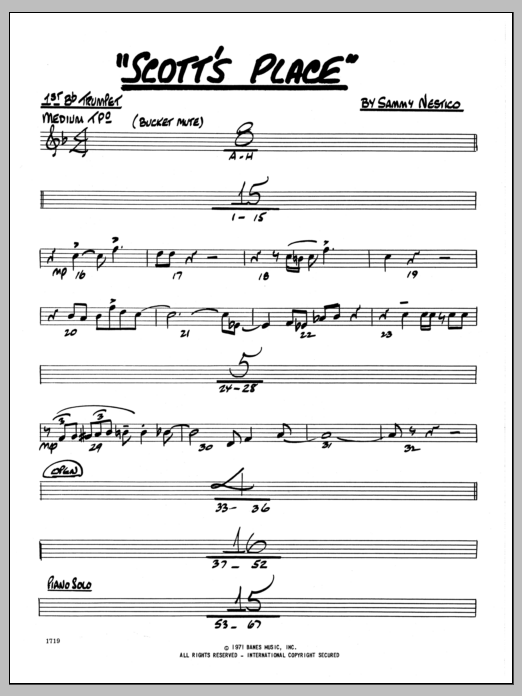 Download Sammy Nestico Scott's Place - 1st Bb Trumpet Sheet Music