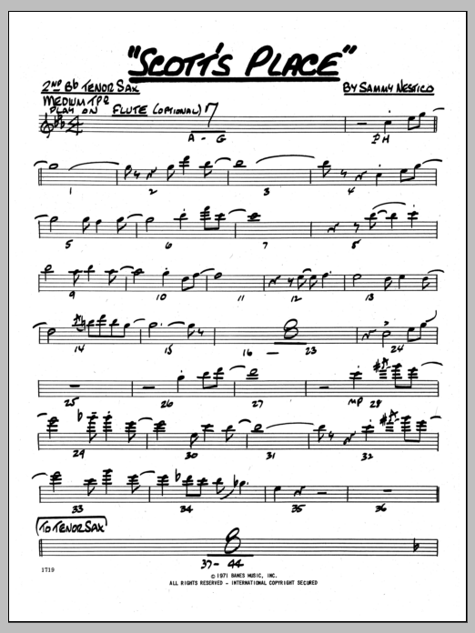 Download Sammy Nestico Scott's Place - 2nd Bb Tenor Saxophone Sheet Music