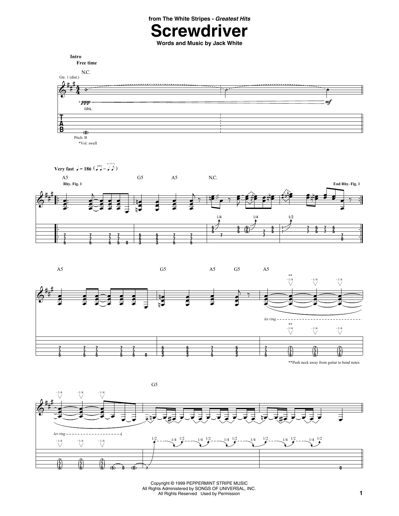 Download The White Stripes Screwdriver Sheet Music