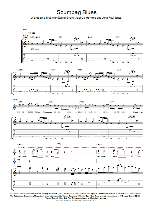 Download Them Crooked Vultures Scumbag Blues Sheet Music