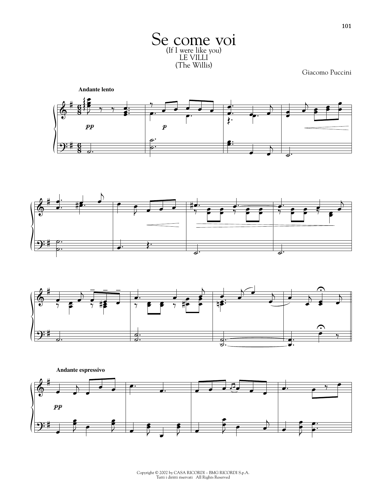 Giacomo Puccini Se Come Voi Piccina sheet music notes printable PDF score