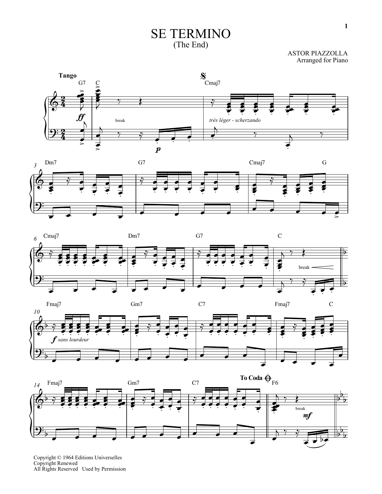 Download Astor Piazzolla Se Termino (C'est fini) Sheet Music