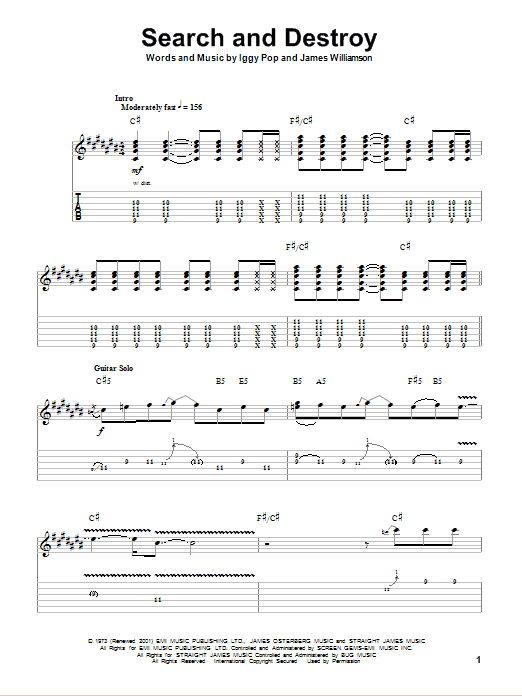 Download The Stooges Search And Destroy Sheet Music