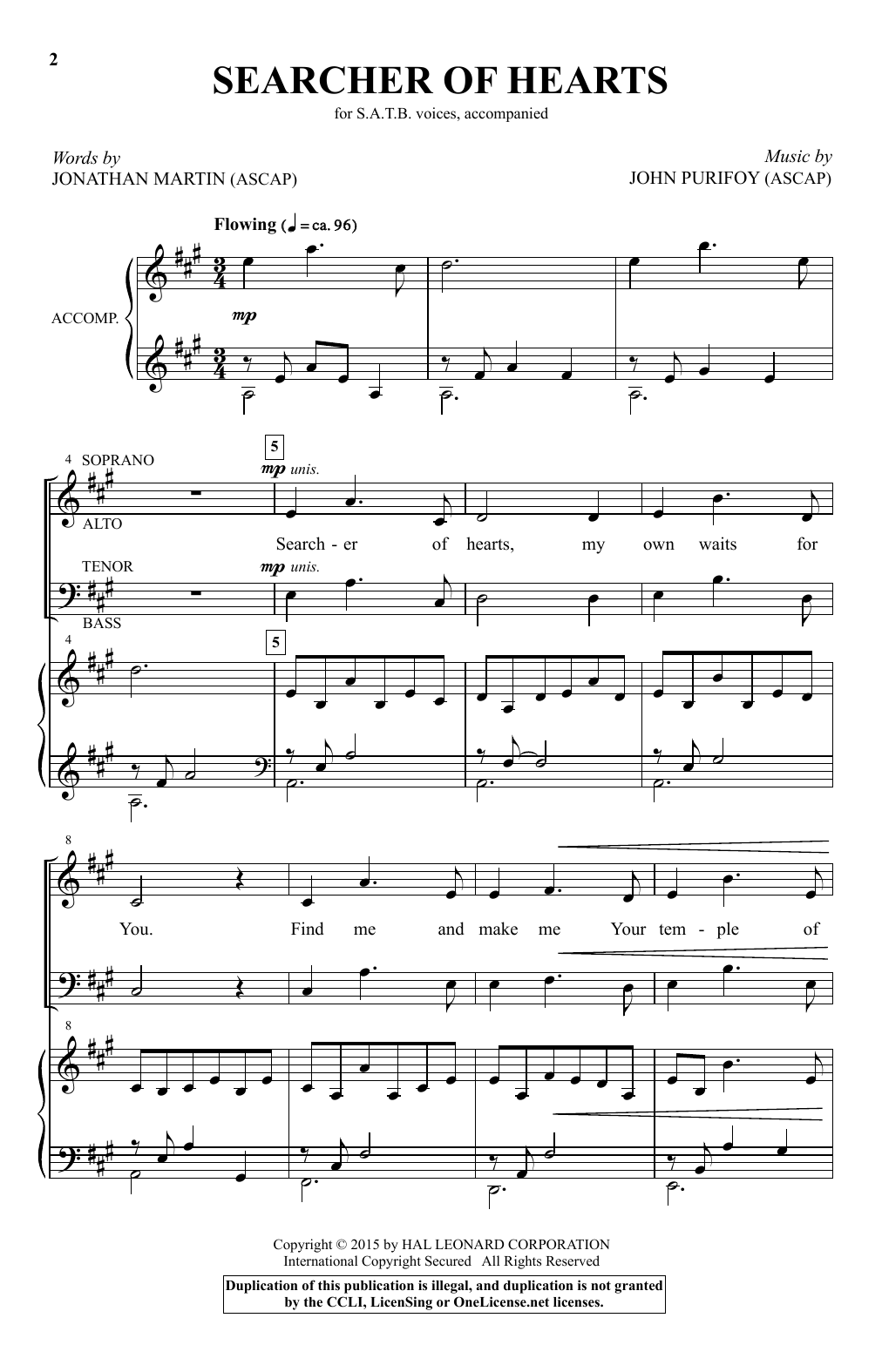 Download John Purifoy Searcher Of Hearts Sheet Music