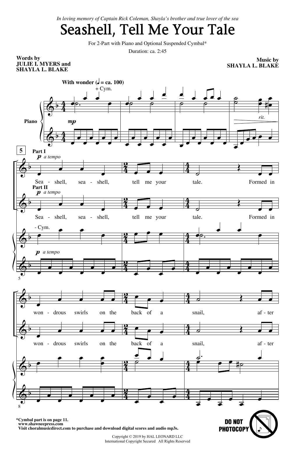 Download Julie I. Myers and Shayla L. Blake Seashell, Tell Me Your Tale Sheet Music