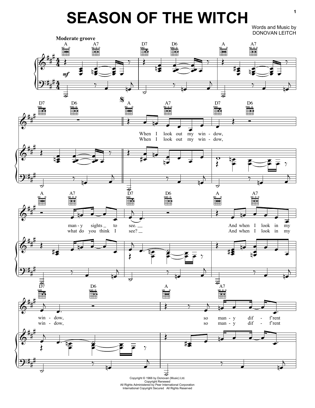 Download Donovan Season Of The Witch Sheet Music