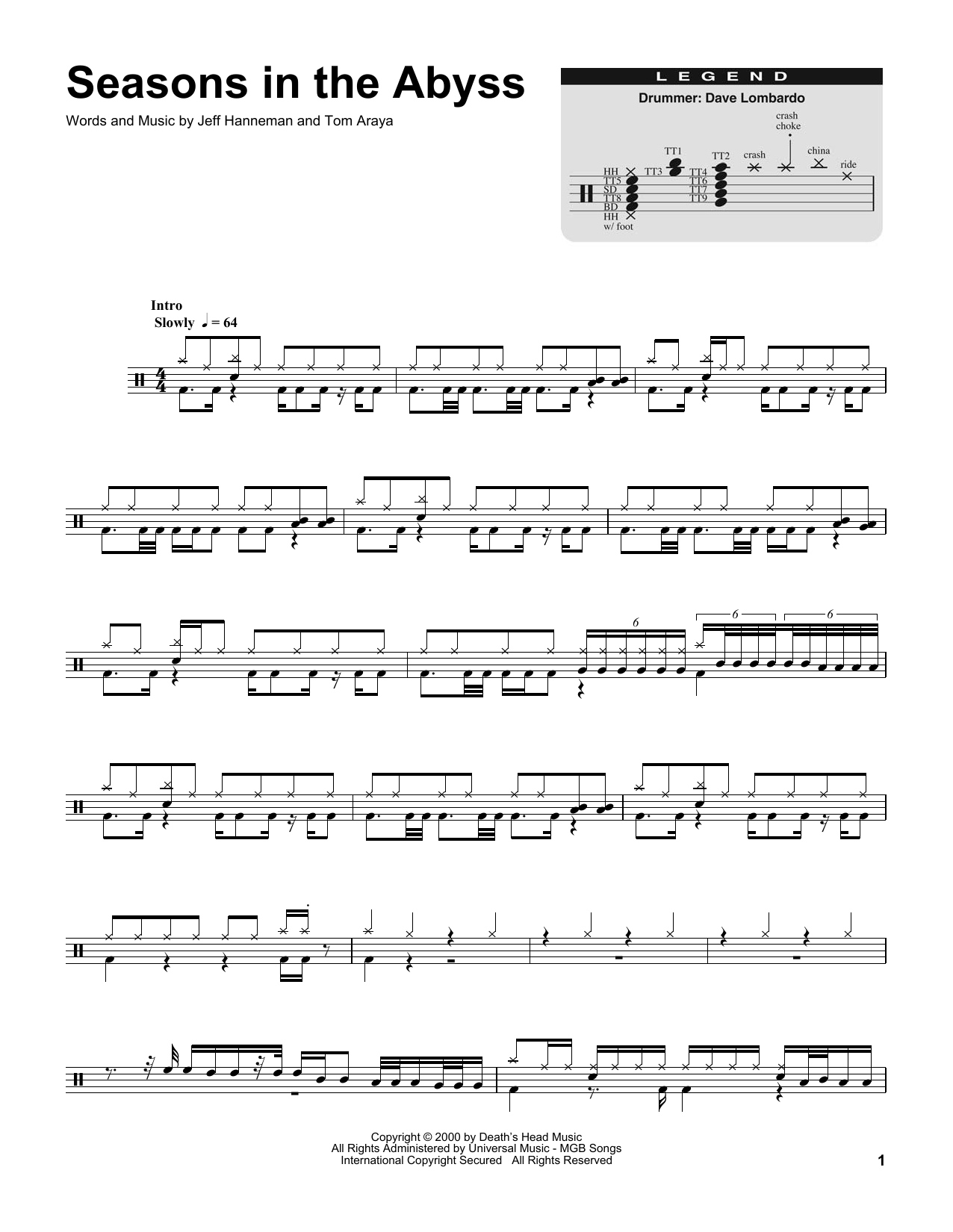 Download Slayer Seasons In The Abyss Sheet Music