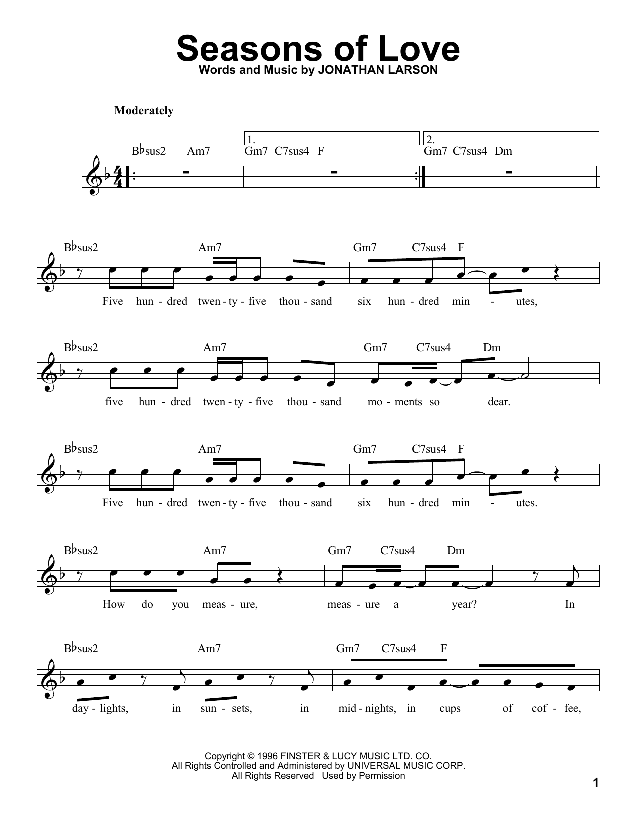 Download Cast of Rent Seasons Of Love (from Rent) Sheet Music