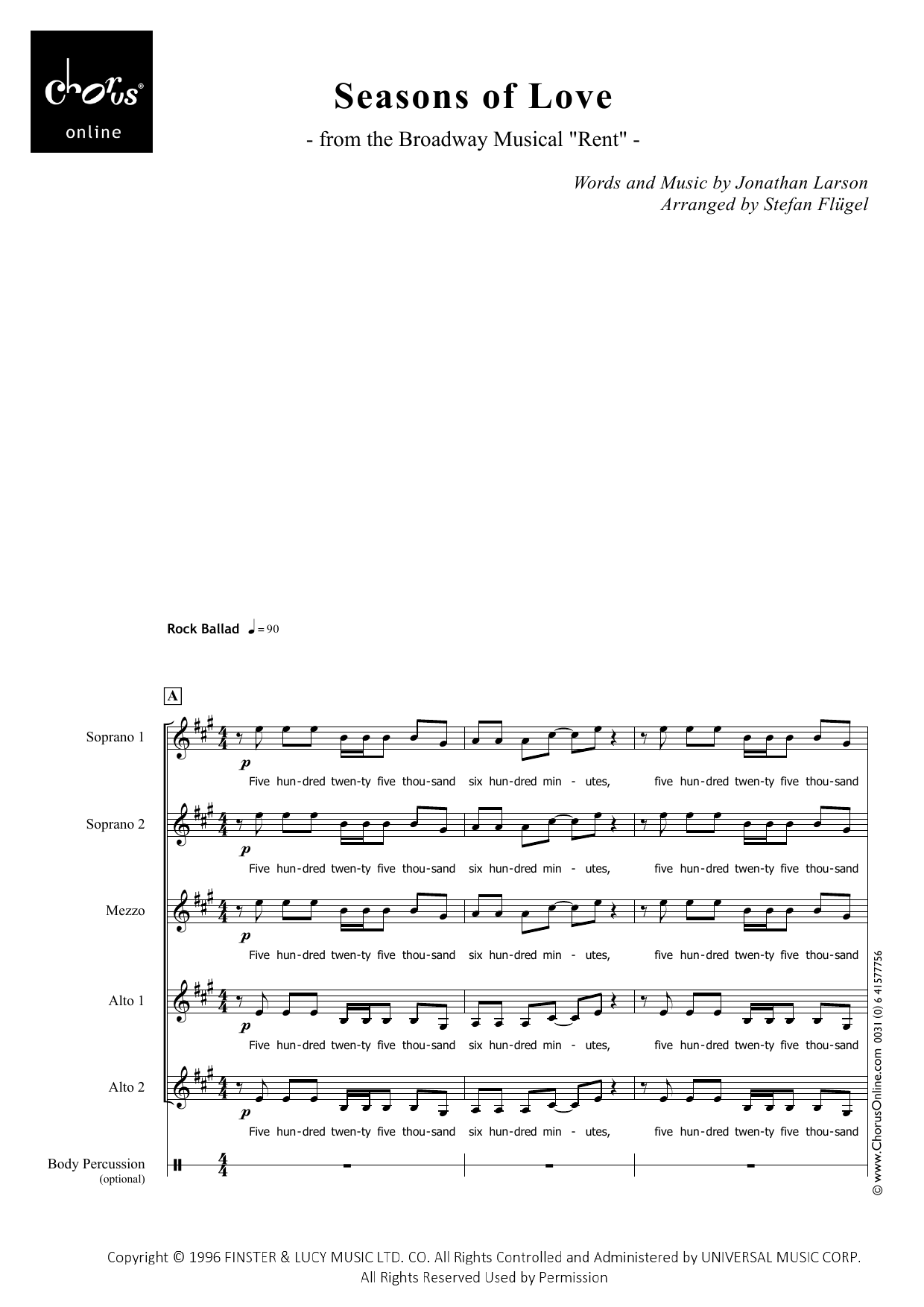 Jonathan Larson Seasons of Love (arr. Stefan Flügel) sheet music notes printable PDF score