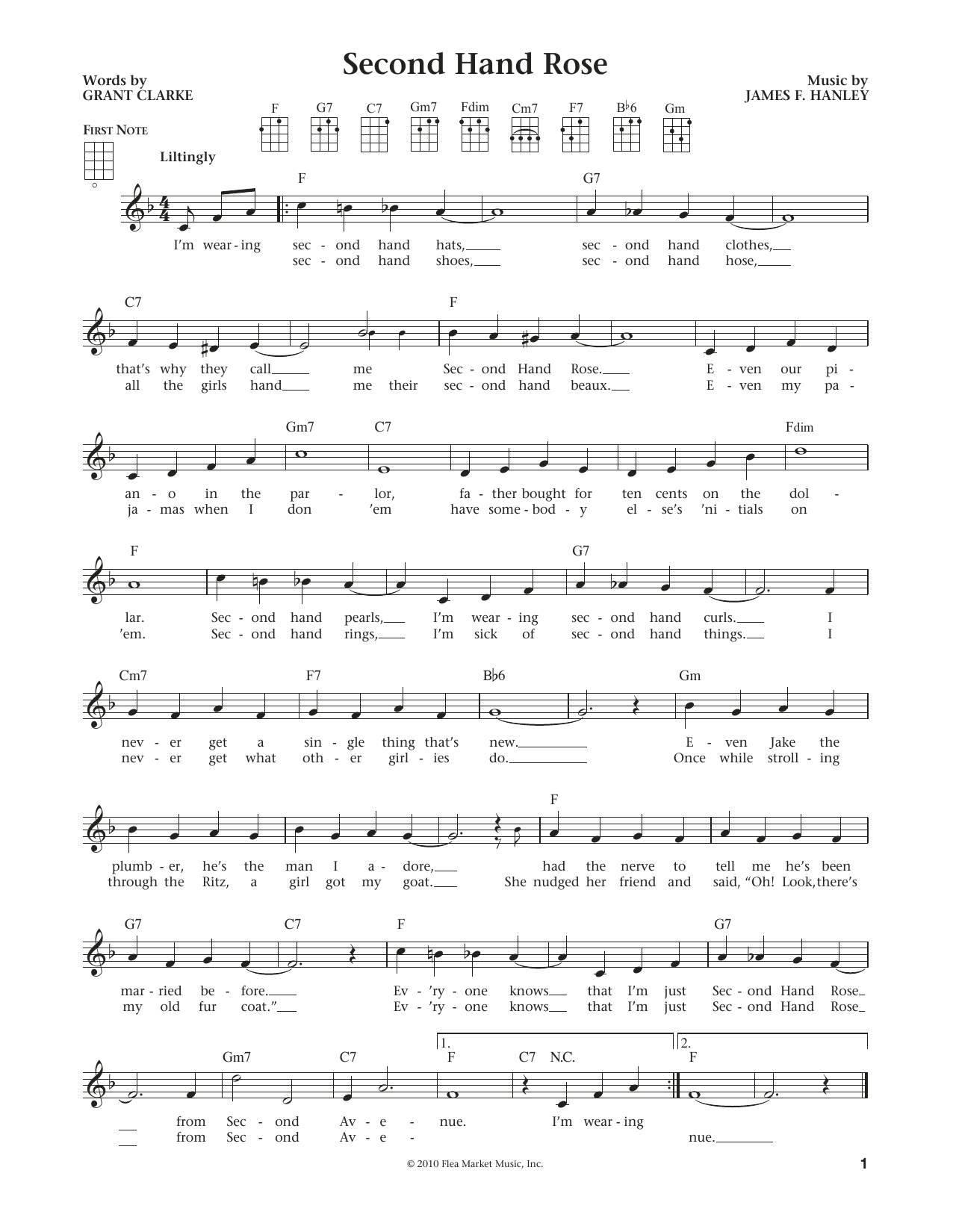 Download Fannie Brice Second Hand Rose (from The Daily Ukulel Sheet Music