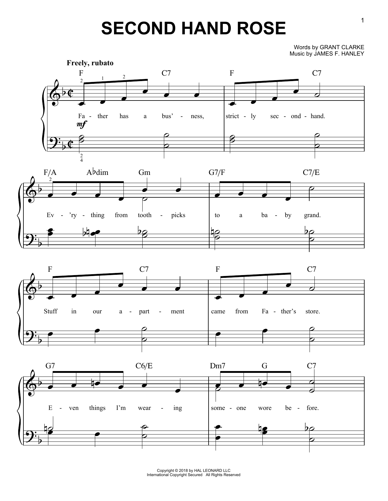 Download Grant Clarke Second Hand Rose Sheet Music