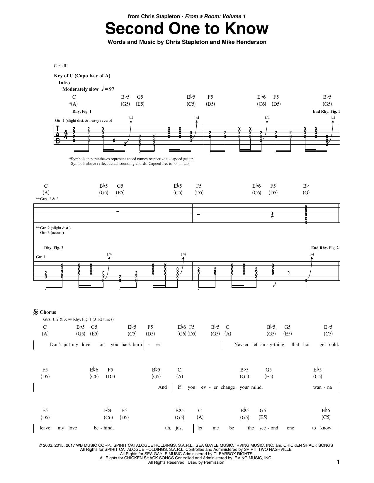 Download Chris Stapleton Second One To Know Sheet Music
