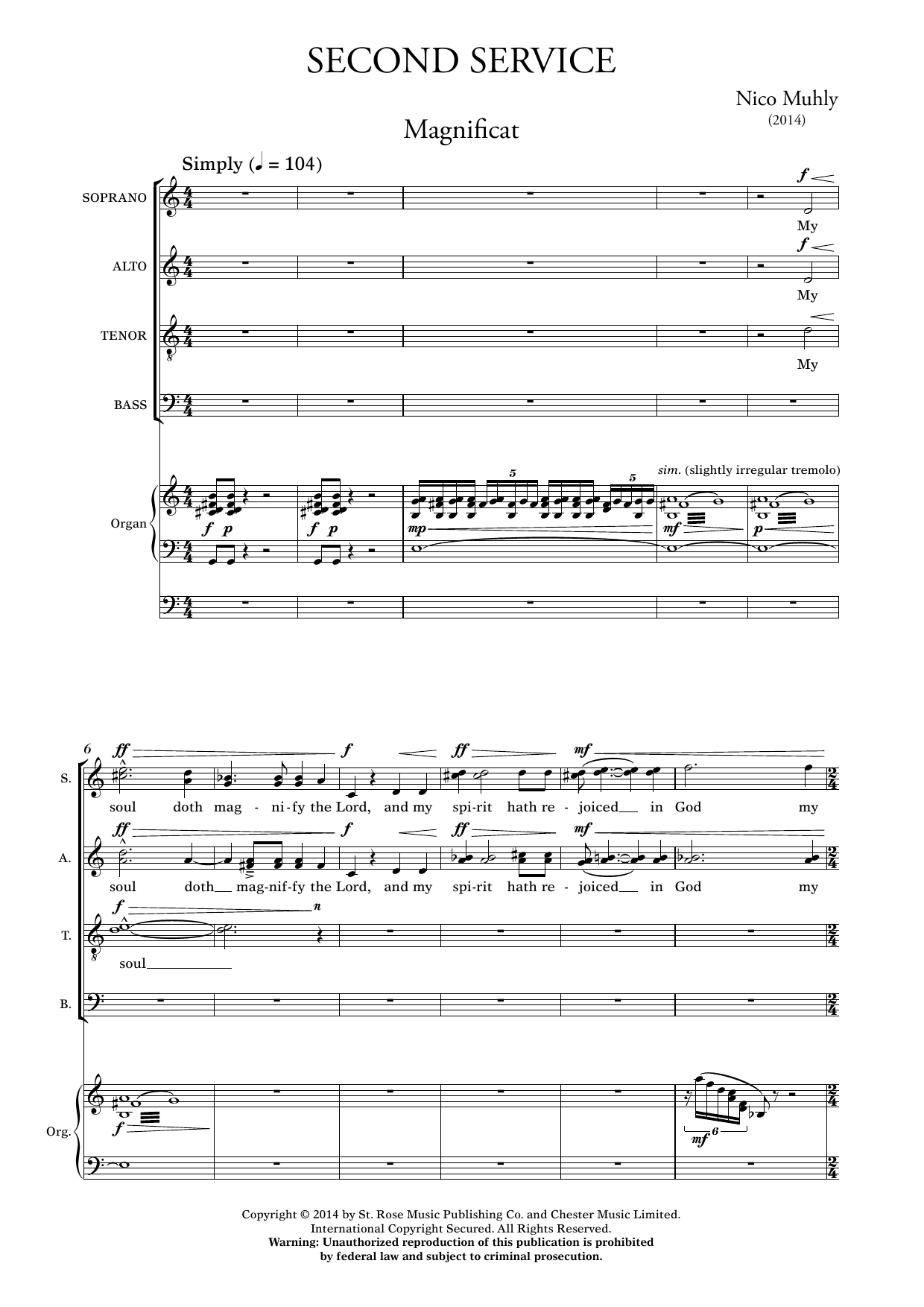 Download Nico Muhly Second Service (Magnificat and Nunc Dim Sheet Music