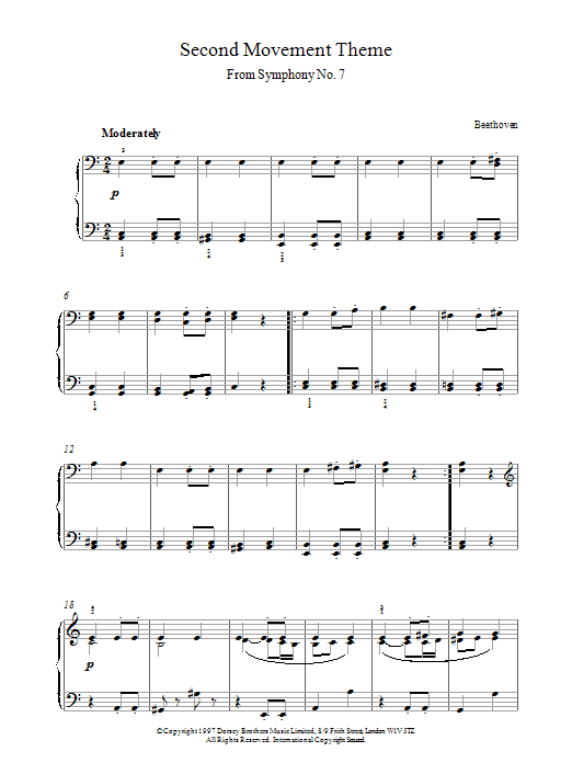 Ludwig van Beethoven Symphony No.7, 2nd Movement Theme sheet music notes printable PDF score