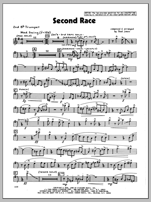 Download Thad Jones Second Race - 2nd Bb Trumpet Sheet Music