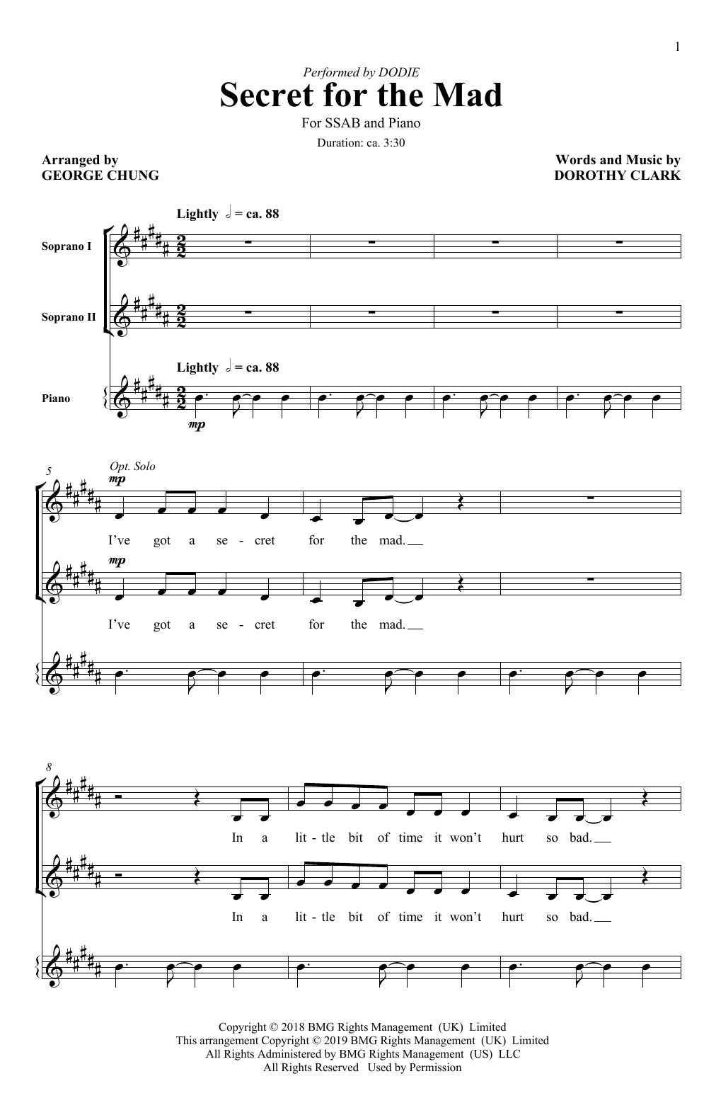 Download Dodie Secret For The Mad (arr. George Chung) Sheet Music