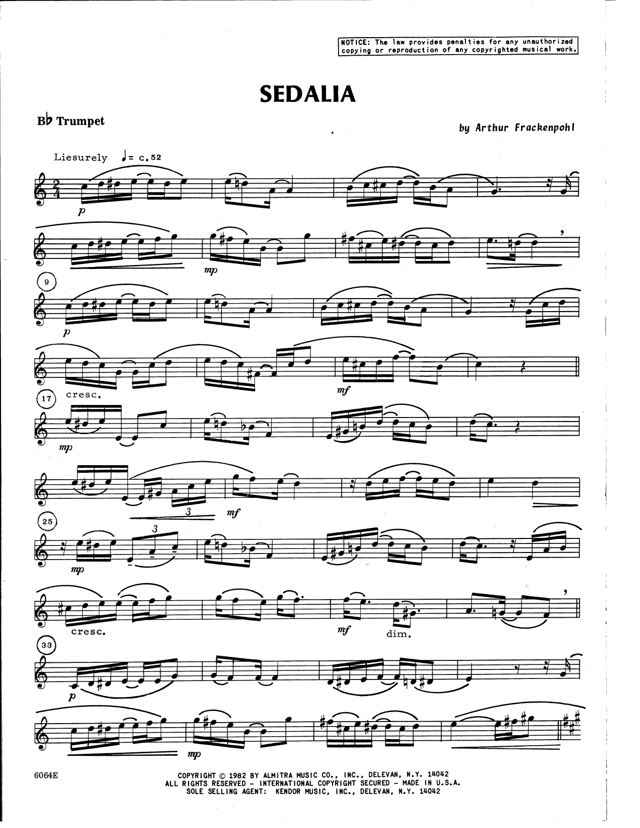 Download Arthur Frackenpohl Sedalia - Bb Trumpet Sheet Music