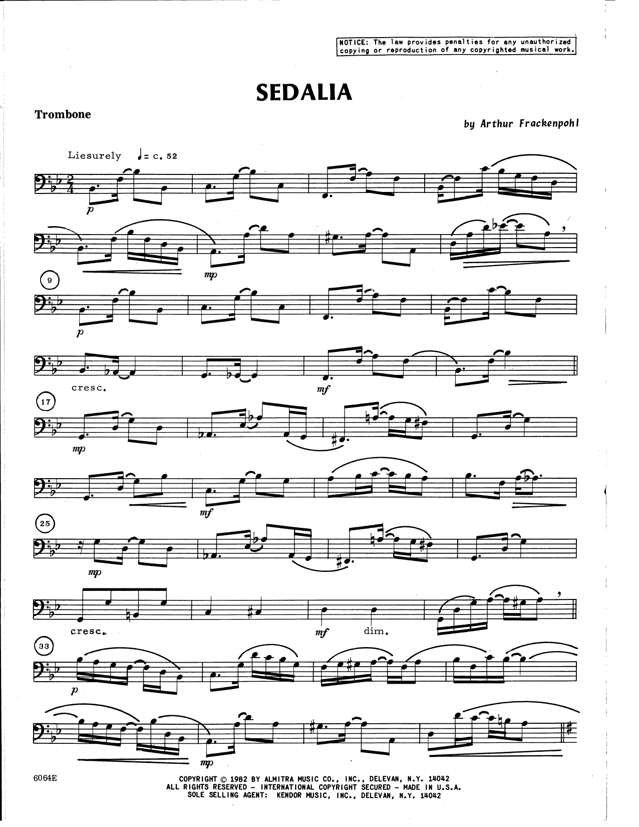 Download Arthur Frackenpohl Sedalia - Trombone Sheet Music