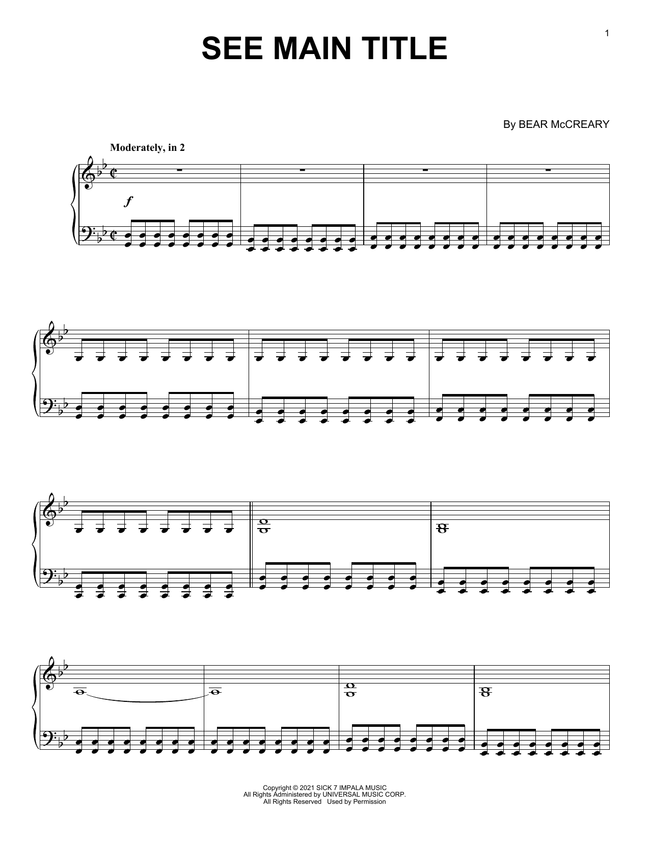 Bear McCreary See - Main Title Theme sheet music notes printable PDF score