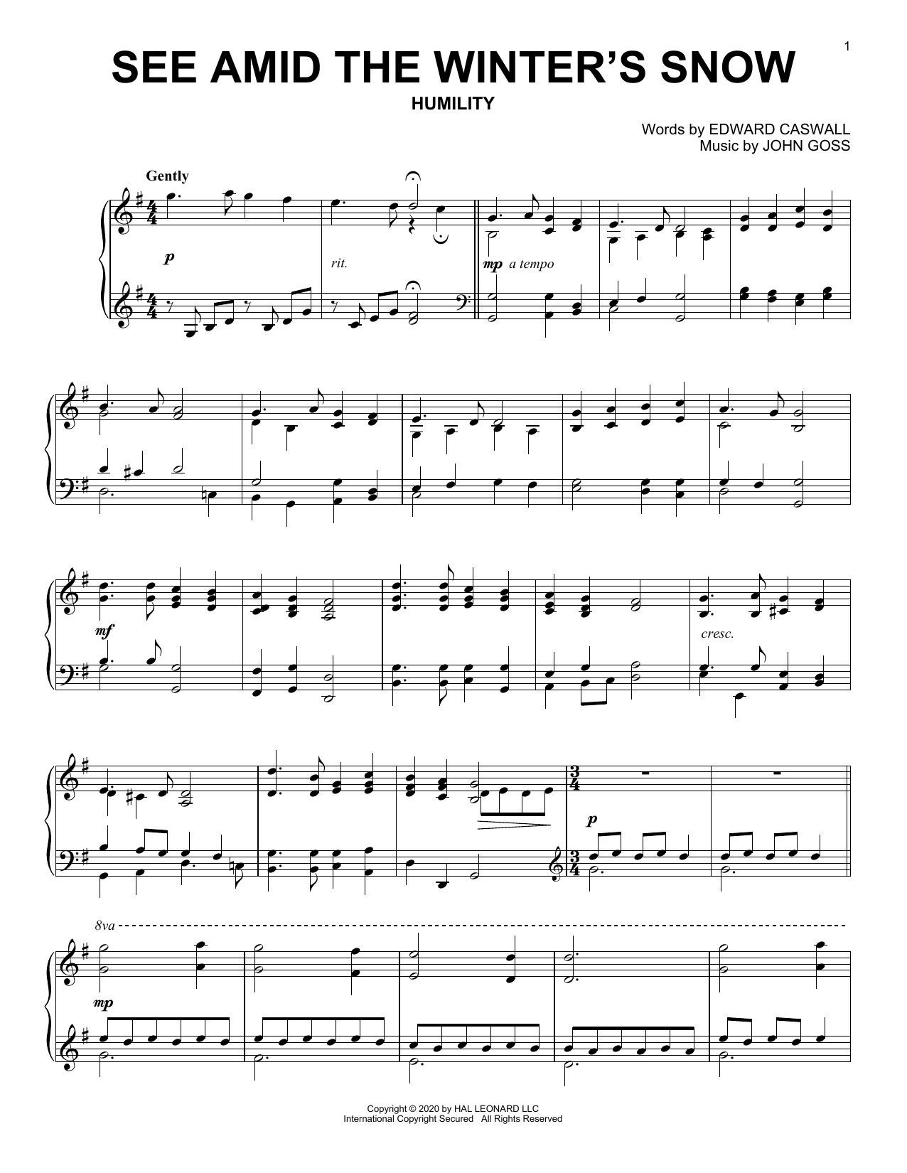 Download Edward Caswall and John Goss See Amid The Winter's Snow Sheet Music