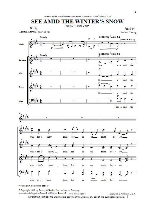 Download Robert Seiving See Amid The Winter's Snow Sheet Music