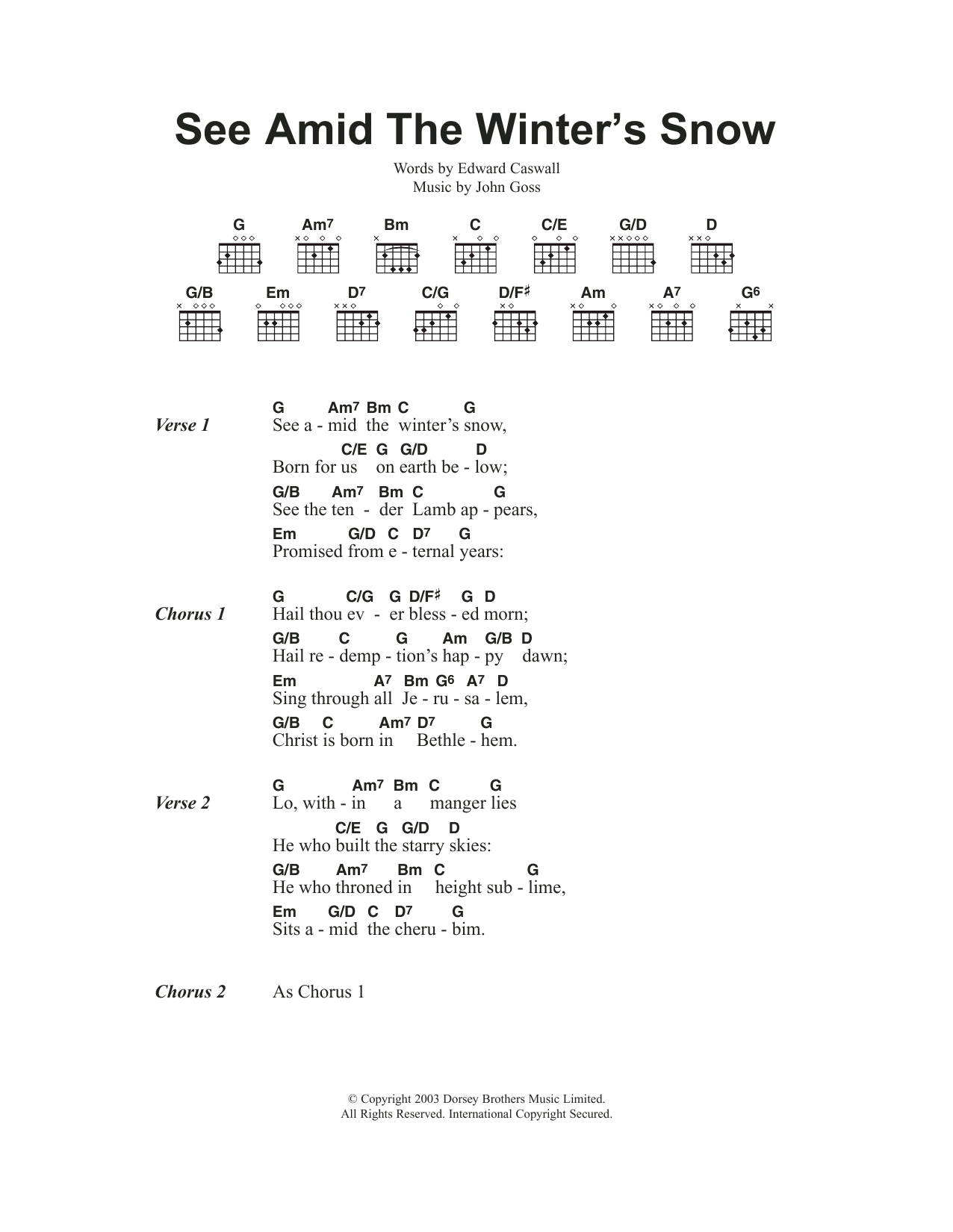 Download Traditional Carol See Amid The Winter's Snow Sheet Music