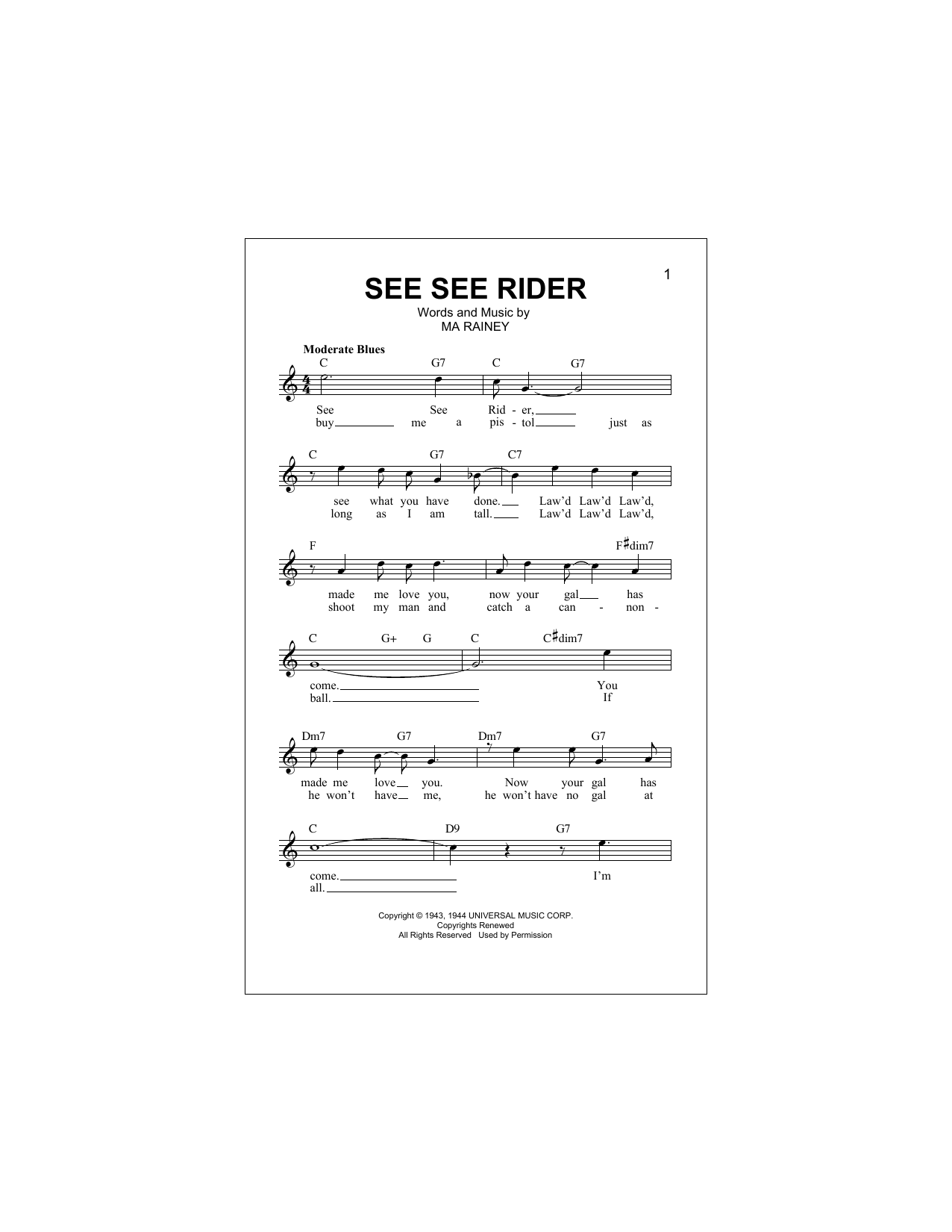 Download Ma Rainey See See Rider Sheet Music