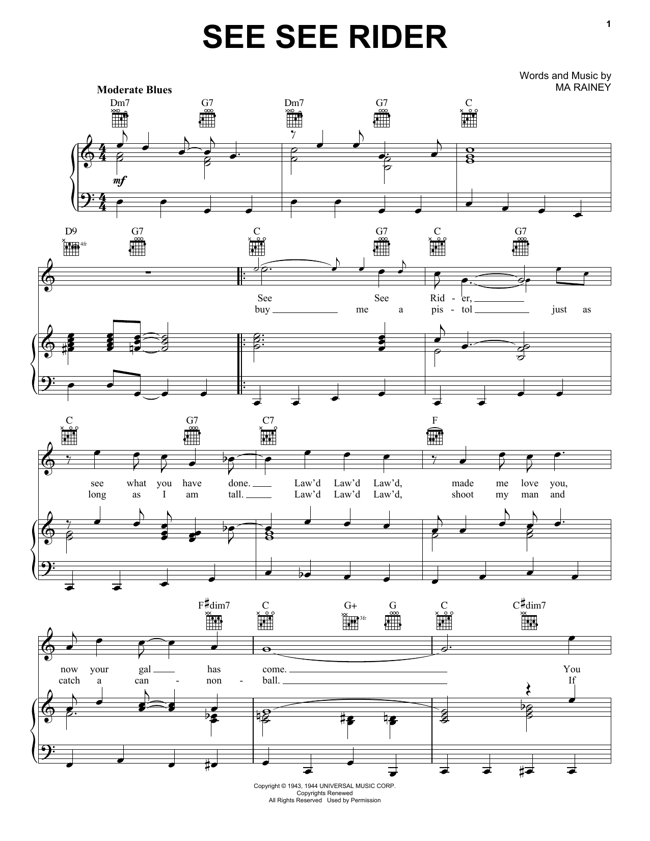 Download The Animals See See Rider Sheet Music
