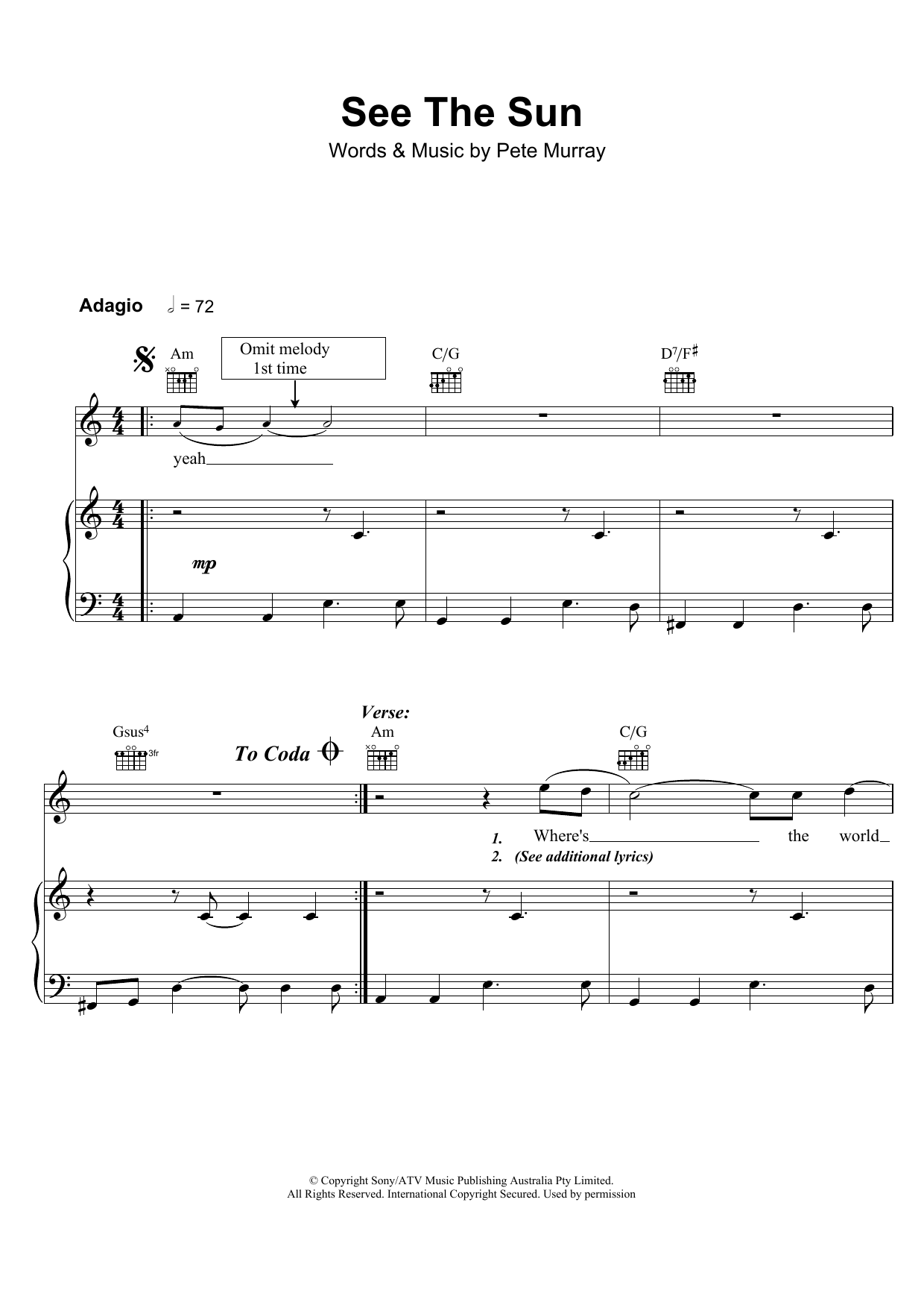 Download Pete Murray See The Sun Sheet Music