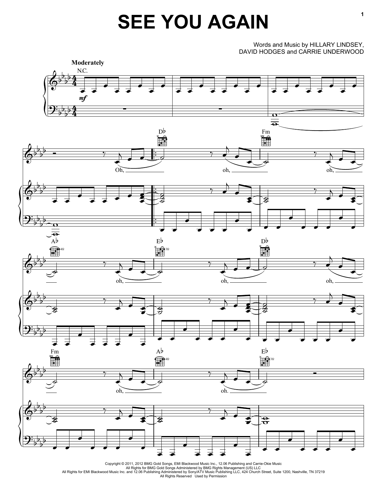 Download Carrie Underwood See You Again Sheet Music