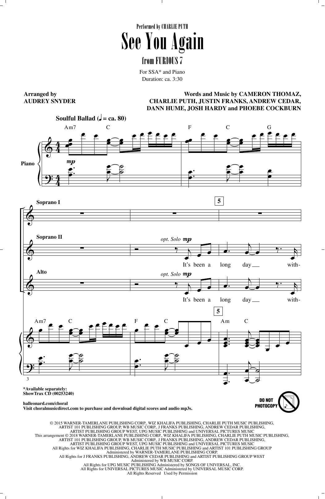 Download Audrey Snyder See You Again Sheet Music
