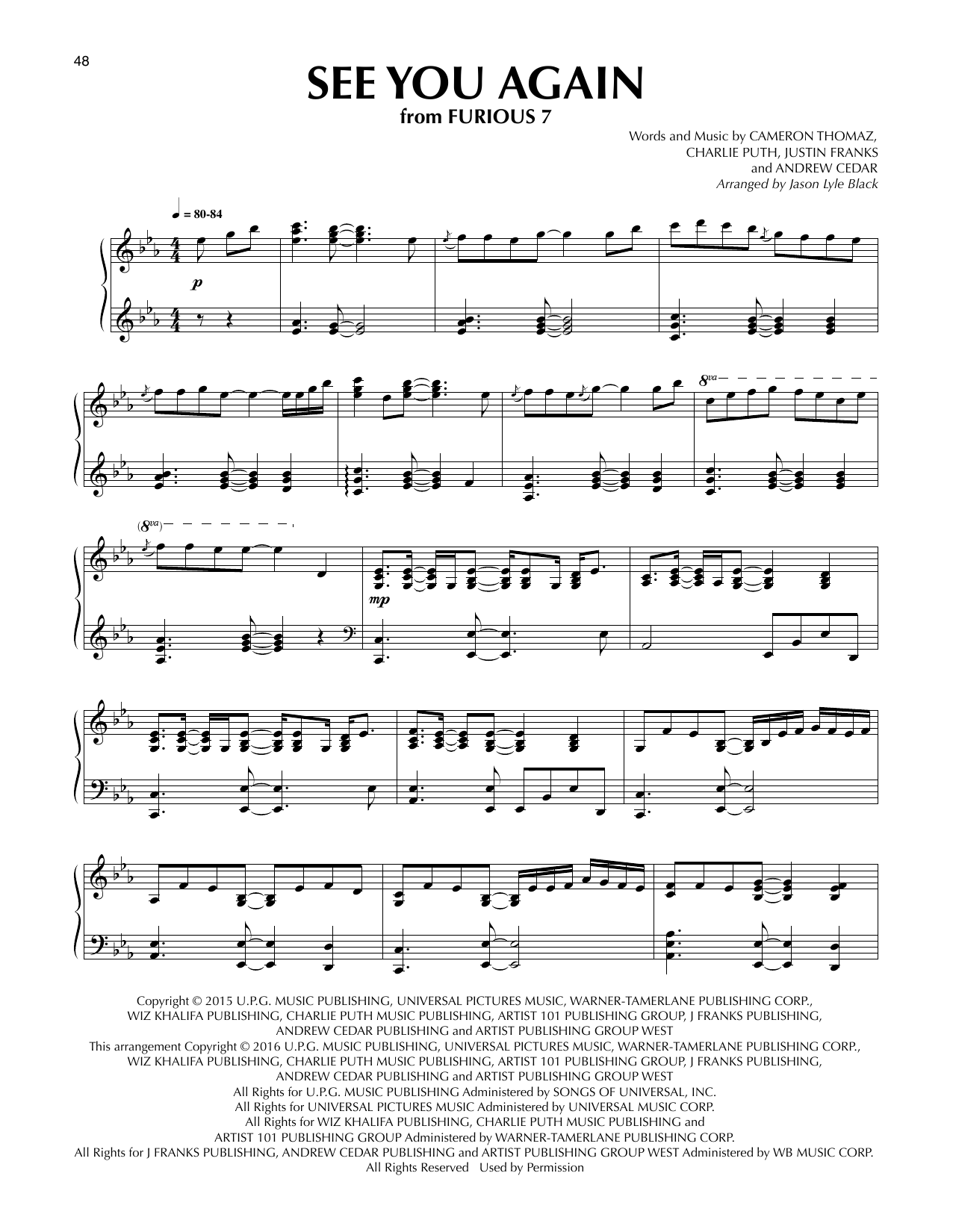 Download Wiz Khalifa See You Again (feat. Charlie Puth) (arr Sheet Music