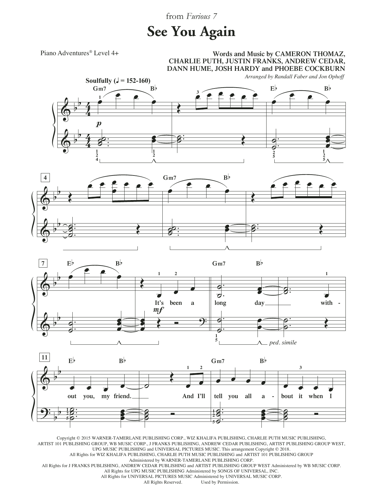 Download Randall Faber & Jon Ophoff See You Again Sheet Music