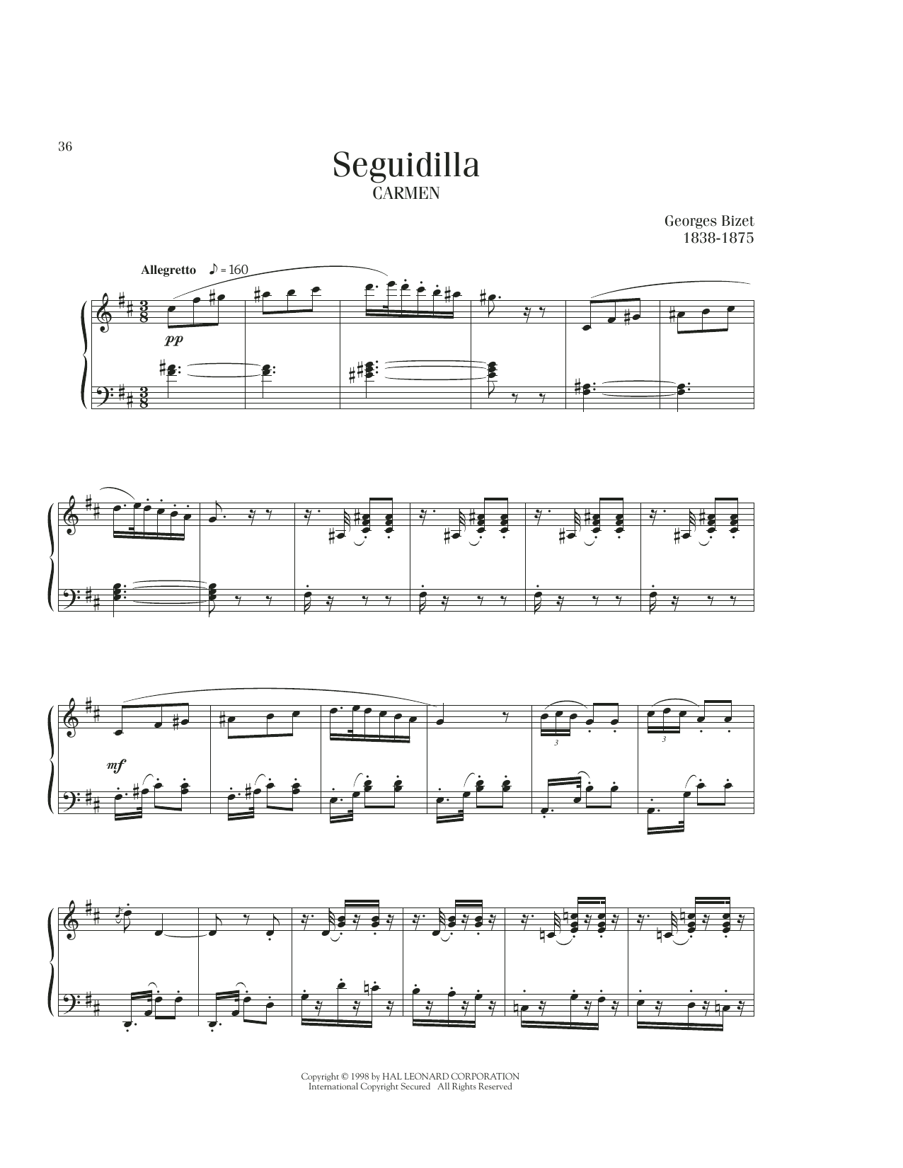 Georges Bizet Seguidilla sheet music notes printable PDF score