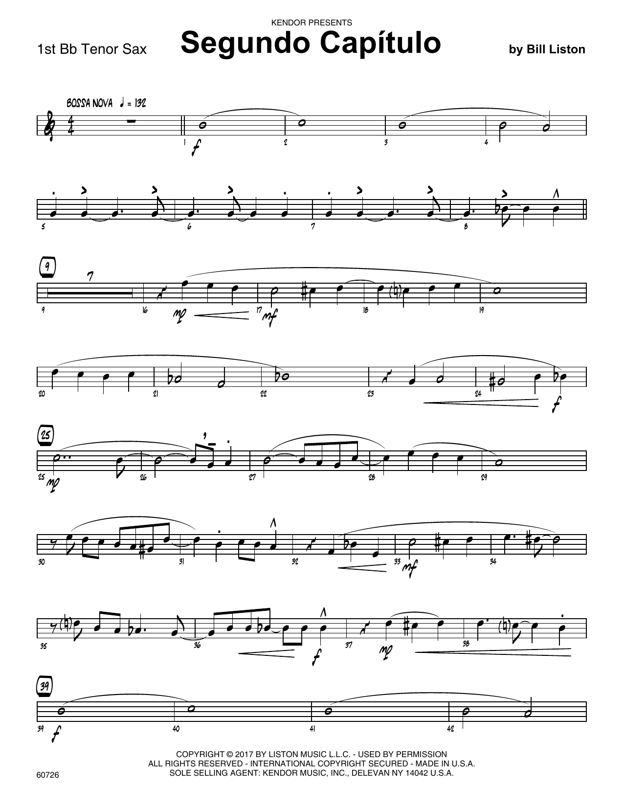 Download Bill Liston Segundo Capitulo - 1st Tenor Saxophone Sheet Music