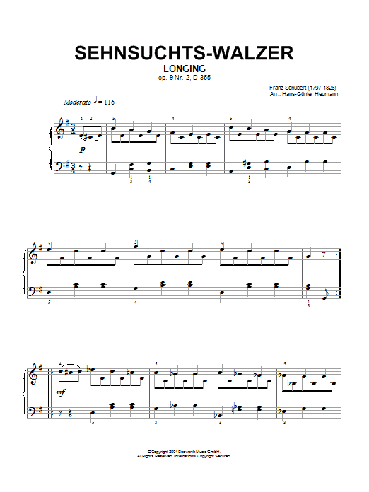 Download Franz Schubert Sehnsuchts-Walzer (Longing), Op.9, No.2 Sheet Music