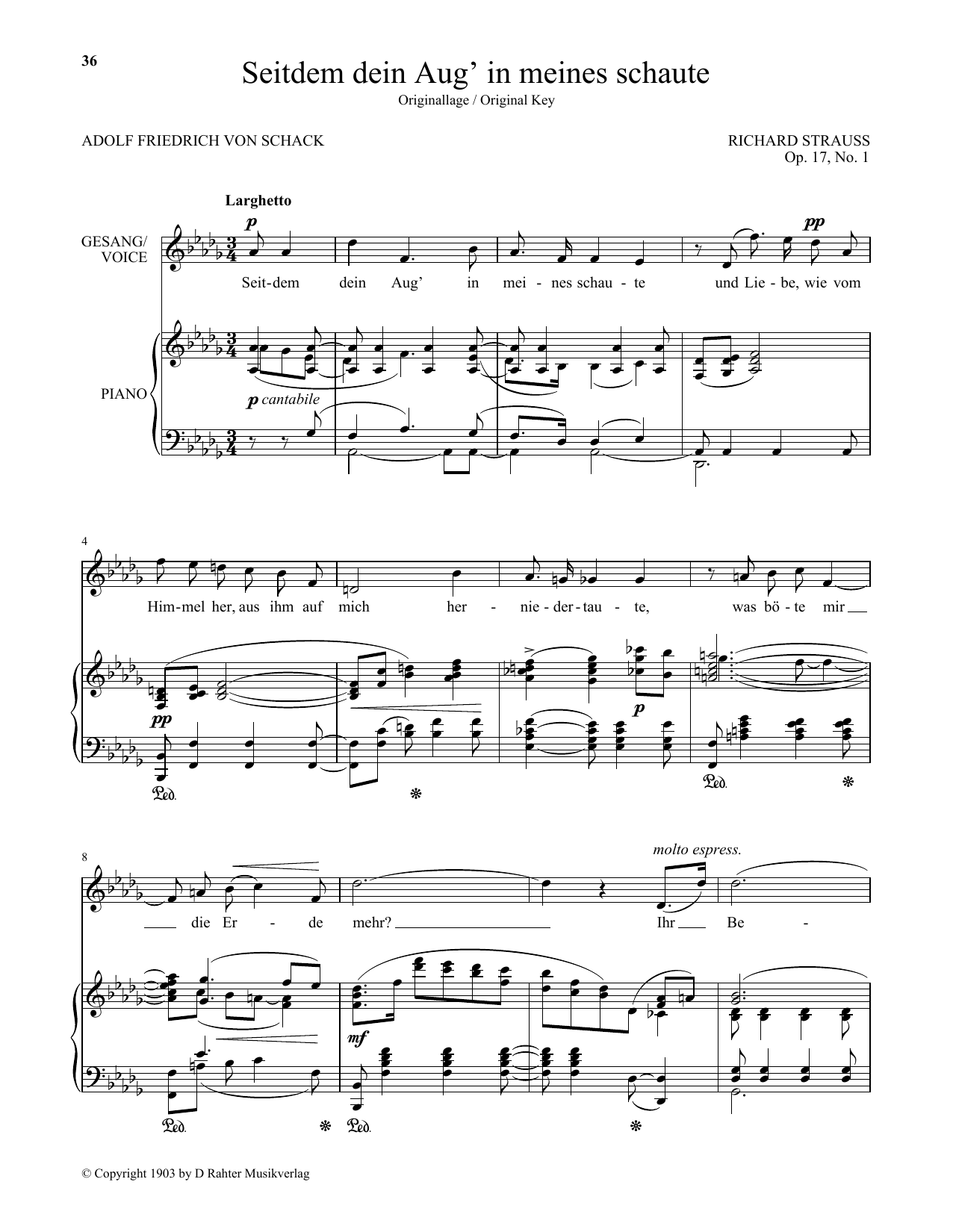 Download Richard Strauss Seitdem Dein Aug' In Meines Schaute (Hi Sheet Music