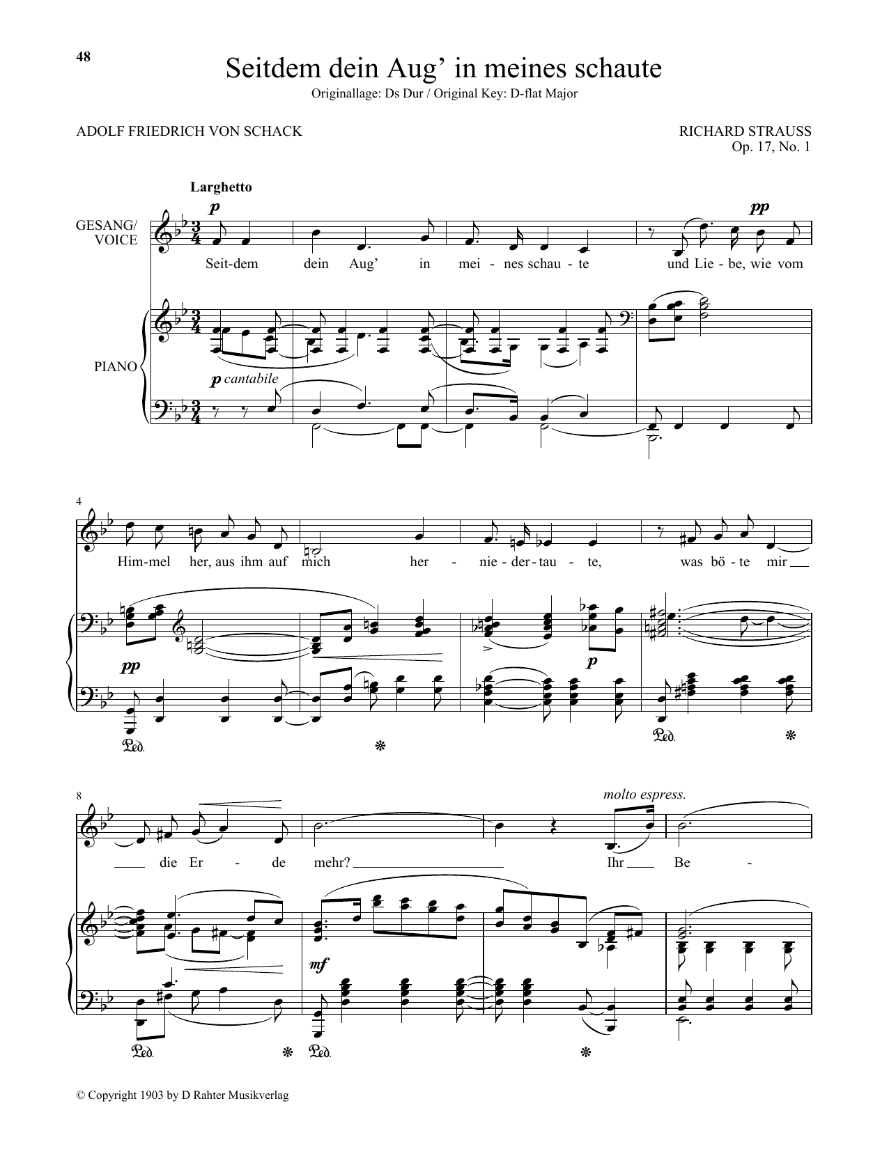 Download Richard Strauss Seitdem Dein Aug' In Meines Schaute (Lo Sheet Music