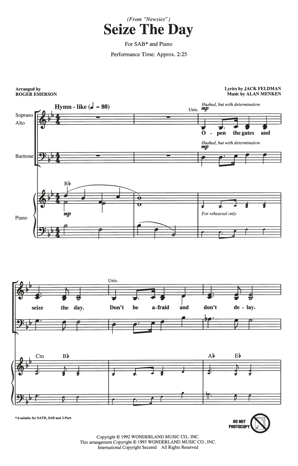 Download Alan Menken Seize The Day (from Newsies) (arr. Roge Sheet Music
