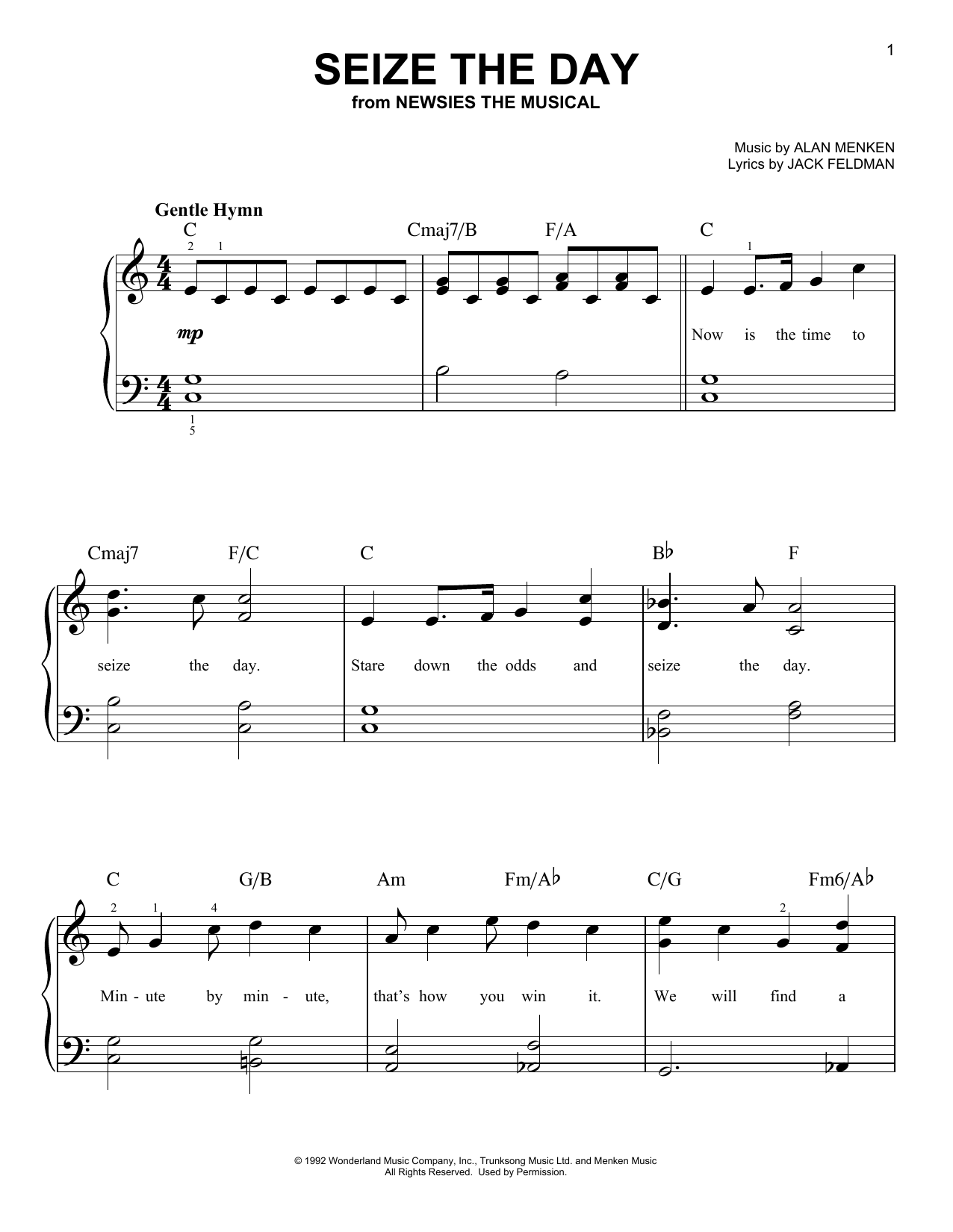 Download Alan Menken Seize The Day (from Newsies The Musical Sheet Music