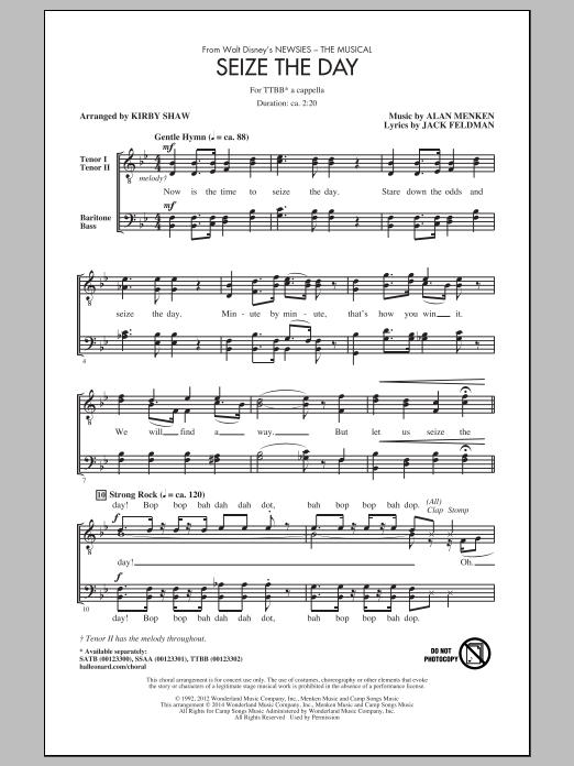 Download Alan Menken Seize The Day (from Newsies The Musical Sheet Music